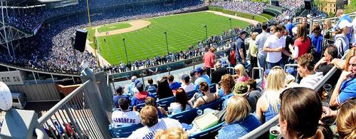 The view of Wrigley Field from the Skybox on Sheffield