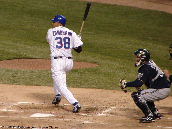 Carlos Zambrano at bat, Johnny Estrada catching